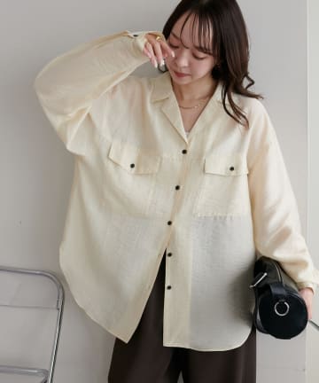 DISCOAT(ディスコート) シアー黒釦開襟シャツ