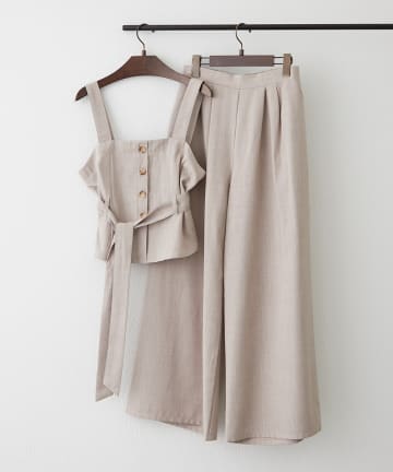 NICE CLAUP / OLIVE des OLIVE OUTLET(ナイスクラップ  / オリーブ デ オリーブ アウトレット) 人気につきリバイバル！【RMAF】【２枚セット】麻風素材の色々ぼたんキャミ+パンツセット