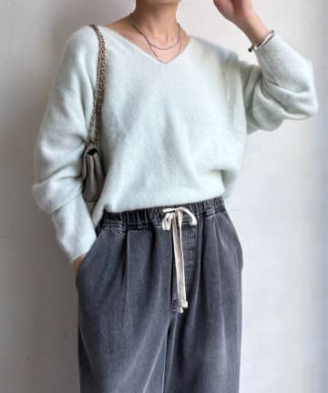 DOUDOU(ドゥドゥ) ファーウール深Vプルオーバー