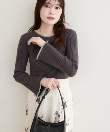 natural couture(ナチュラルクチュール) フレア袖配色リブニット