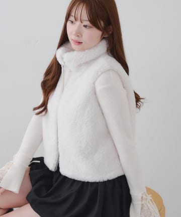 NICE CLAUP / OLIVE des OLIVE OUTLET(ナイスクラップ  / オリーブ デ オリーブ アウトレット) 【RMAF】ラビット風ファーWZIPベスト