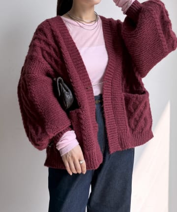 DOUDOU(ドゥドゥ) ケーブルニットカーディガン