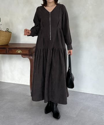 Thevon.(ゼヴォン) フロントジップティアードワンピース