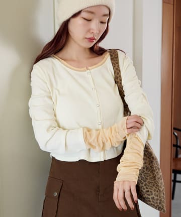 Kastane(カスタネ) 【新色追加/4色展開】袖チュールテレコカーディガン