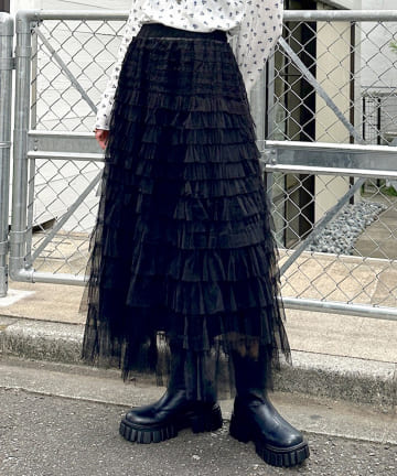 OUTLET(アウトレット) 【w closet】チュールティアードスカート