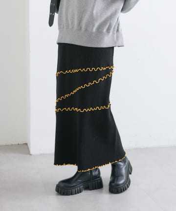 OUTLET(アウトレット) 【w closet】配色メロウニットスカート
