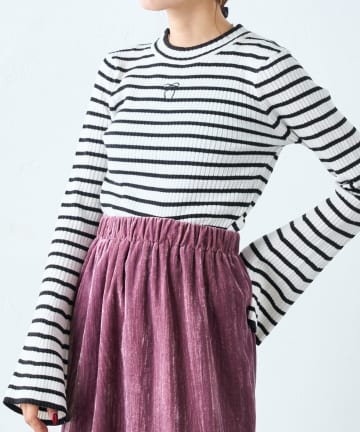 OUTLET(アウトレット) 【w closet】リボン刺繍リブニット
