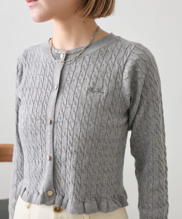OUTLET(アウトレット) 【w closet】ケーブル刺繍フリルカーディガン