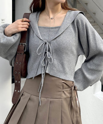 OUTLET(アウトレット) 【w closet】セーラーカラーニットカーデキャミSET