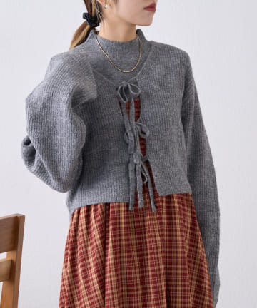 OUTLET(アウトレット) 【w closet】前リボンニットカーディガンSET