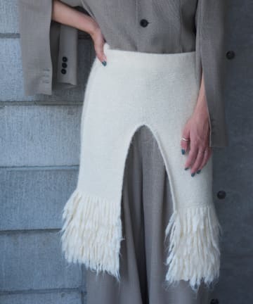 OUTLET(アウトレット) 【Pasterip】Fringe knit multi-way skirt