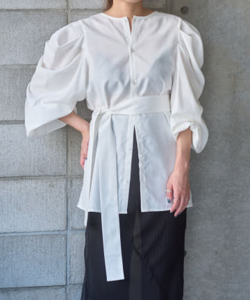 OUTLET(アウトレット) 【Pasterip】Power shoulder tie blouse