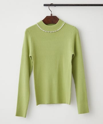 NICE CLAUP / OLIVE des OLIVE OUTLET(ナイスクラップ  / オリーブ デ オリーブ アウトレット) 【RMAF】パール付プチハイリブニット