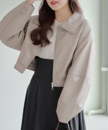 NICE CLAUP / OLIVE des OLIVE OUTLET(ナイスクラップ  / オリーブ デ オリーブ アウトレット) フェイクレザー配色ステッチブルゾン