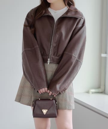 NICE CLAUP / OLIVE des OLIVE OUTLET(ナイスクラップ  / オリーブ デ オリーブ アウトレット) フェイクレザー配色ステッチブルゾン