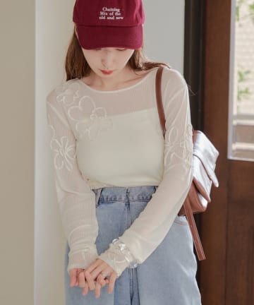 Kastane(カスタネ) フラワーコード刺繍シアーTOPS