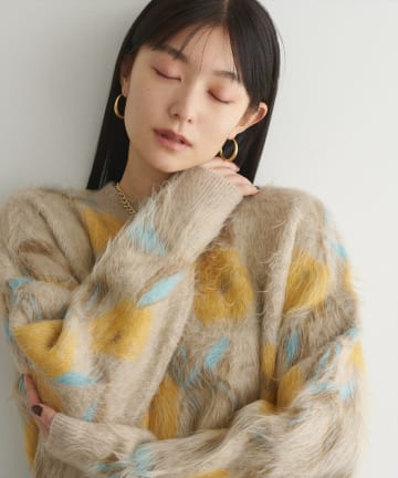 natural couture(ナチュラルクチュール) 花柄ジャガードシャギーニットプルオーバー