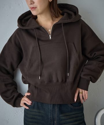 -goocy-(グーシー) 裏起毛ショート丈フーディプルオーバー