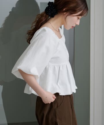 Kastane(カスタネ) 【2WAY/4色展開/無地&チェック/WEB限定カラー】バルーン七分袖ブラウス