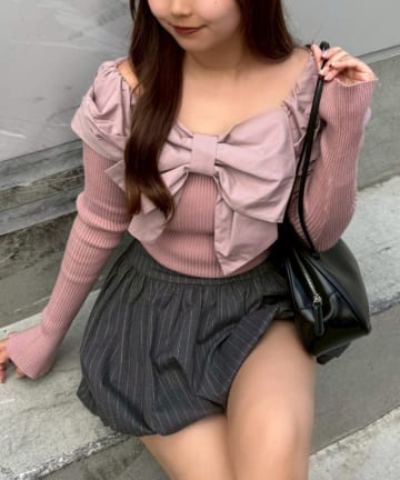 Remind me and forever(リマインドミーアンドフォーエバー) ＼映えトップス／オフショルリボンニット