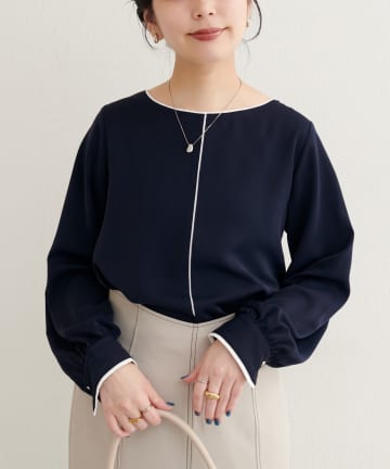 natural couture(ナチュラルクチュール) 【WEB限定】バイカラー長袖ブラウス
