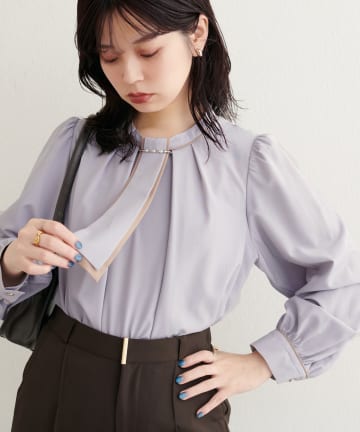 natural couture(ナチュラルクチュール) 【WEB限定】マルチWAYボウタイ配色ブラウス