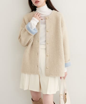 natural couture(ナチュラルクチュール) 【WEB限定】Wフェイス配色ニットジャケット