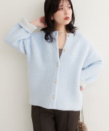 natural couture(ナチュラルクチュール) 【WEB限定】Wフェイス配色ニットジャケット