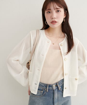 natural couture(ナチュラルクチュール) 【WEB限定】ラッセルノーカラー羽織ジャケット