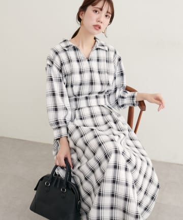 natural couture(ナチュラルクチュール) スキッパー衿7分袖ワンピース