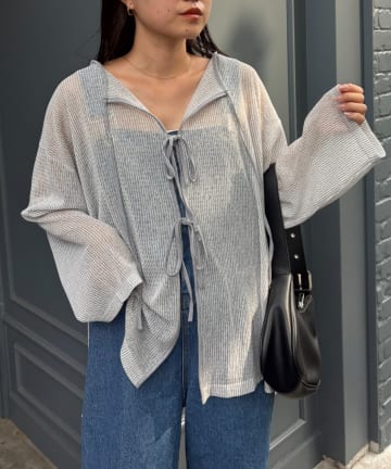 CIAOPANIC TYPY(チャオパニックティピー) 前後2wayメランジシアーストライプリボンカーデ