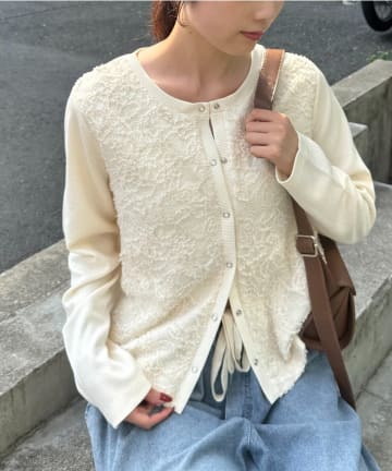 CIAOPANIC TYPY(チャオパニックティピー) レースドッキングリブスナップカーデ