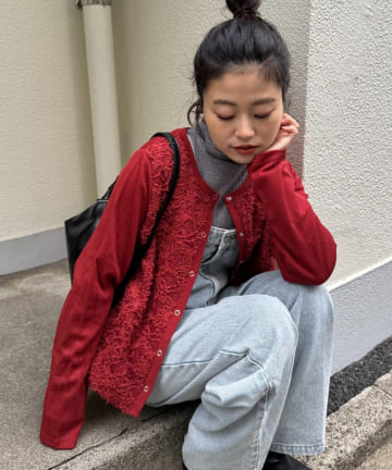 CIAOPANIC TYPY(チャオパニックティピー) レースドッキングリブスナップカーデ