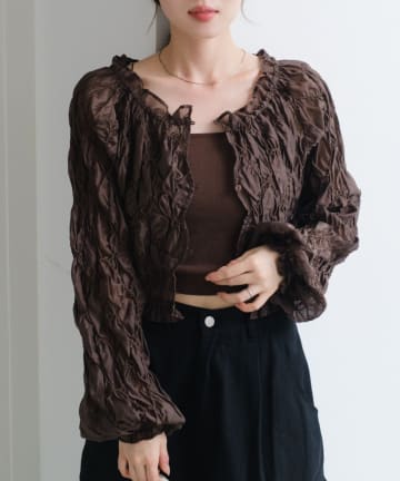 Kastane(カスタネ) 【2WAY】フリルシャーリングブラウス