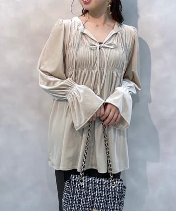 natural couture(ナチュラルクチュール) WEB限定／【canami】2WAYリボンベロアブラウス
