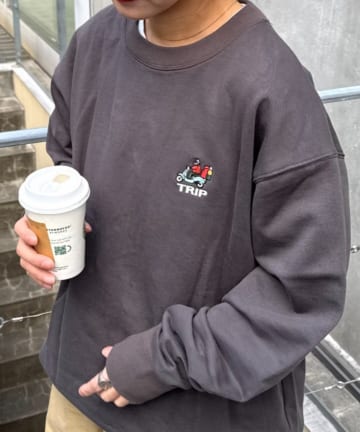 CIAOPANIC TYPY(チャオパニックティピー) 【ロングシーズン着用可】男女兼用/ojisanワンポイント刺繍裏毛スウェットクルー