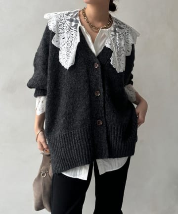 DOUDOU(ドゥドゥ) 【WEB限定】オーバーシルエットVニットカーディガン