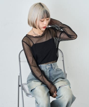 w closet(ダブルクローゼット) チュールドットシアープルオーバー