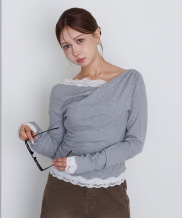RAY CASSIN(レイカズン) ワンショルレースロンTシャツ