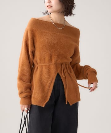 mystic(ミスティック) 【PNK/BEI　WEB限定カラー】ミンクライクワイドネックニット