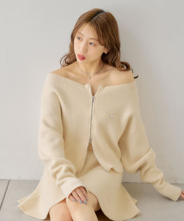 OUTLET(アウトレット) 【Chico】ジップオフショルメランジニット