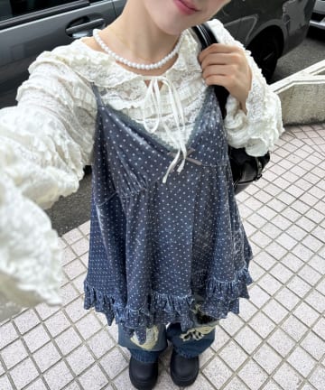 CIAOPANIC(チャオパニック) アソート柄ベロアキャミチュニックワンピース〈ドット／フラワー〉