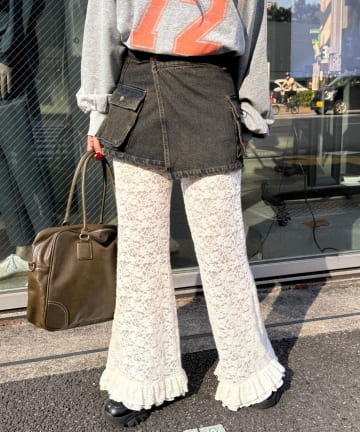 CIAOPANIC(チャオパニック) 起毛レースフレアレイヤードフリルパンツ