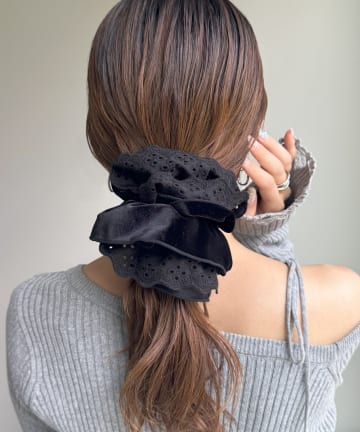 Lattice(ラティス) コットン風レースベロアシュシュ