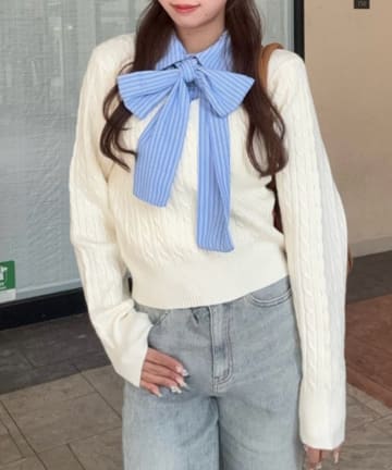 Remind me and forever(リマインドミーアンドフォーエバー) リボンタイケーブルニットプルオーバー