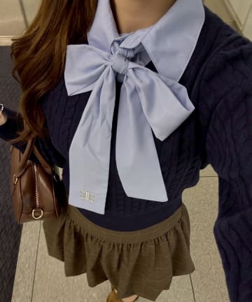 Remind me and forever(リマインドミーアンドフォーエバー) リボンタイケーブルニットプルオーバー