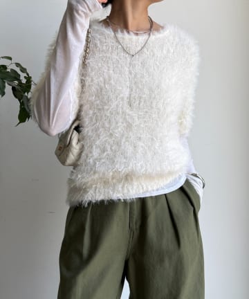 DOUDOU(ドゥドゥ) チュールフェザー半袖ニット