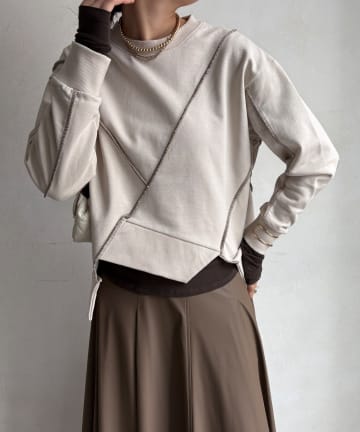 DOUDOU(ドゥドゥ) 【WEB限定】裏毛配色ステッチ切替トップス