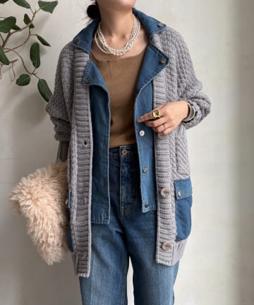 DOUDOU(ドゥドゥ) 【WEB限定】デニム切替ニットッジャケット