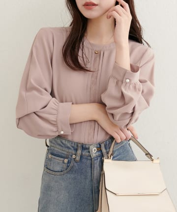 natural couture(ナチュラルクチュール) 【WEB限定】レースフロントピンタックブラウス